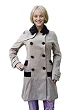 MyCOST Zweireihiger Wintermantel, Beige mit schwarzem Rand, 91,4 cm Brustumfang, 71,1 cm Taille, Beige, L