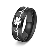 Hasdnker Ring Ringe Damen Bijouterie Herren Black Men's 8Mm Wide Star of Life Rings Beveled Edge Medical Symbol Jewelry Paramedic Stackable Bands 9 Black