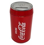 Coca Cola Spardose aus Blech, aufklappbar, Farbe Rot, abschraubbar und wiederverwendbar (16,5 x 8 cm)