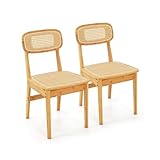 COSTWAY Esszimmerstuhl 2er Set, Küchenstuhl aus Bambus und simulierter Rattan, Stühle im natürlichen Stil für Garten, Esszimmer, S