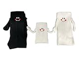 Alihoo Magnetische Socken, Lustige Fun Smiley Gesicht Eltern-Kind Socken, Unisex Lustige Paare Halten Hände Socken für Paar (Eltern-Kind (1 weiße S(1-3 Jahre alt)+1schwarze,1weiße))