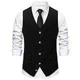 maxToonrain Formelle Vintage-Herrenweste aus Tweed-Mischgewebe, Anzugweste mit echten Taschen für Hochzeitspaß, klassisches schwarz, L