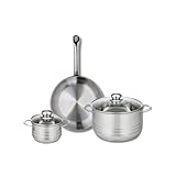 ELO 9870150 Kochgeschirr-Set, 3-teilig, 1 Bratpfanne 28 cm und 2 Kochtöpfe 14 und 24 cm Elo Profi, Edelstahl, Induk