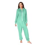 ODAWA Einteiler für Erwachsene, Einteiler, mit Reißverschluss, mit Kapuze, Loungewear, Kapuzen-Pyjama, Größe M, Aquamarin, Größe S, Mittlerer Aquamarin, S