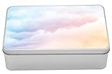 Lunarable WolkenBlechdose, flauschig, verträumter Farbverlauf, verblassende Pastell, Wolke, ätherischer Nebel, erhabener Regenbogen, tragbarer, rechteckiger MetallOrganizer mit Deckel, 18,3 x 11,9