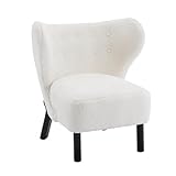 DRIXNO Teddy-Samt-Sessel, Ohrensessel Sessel, Einzelner Sofa-Sessel, Gepolsterter Sessel, Freizeit-Stuhl, Massivholz-Beinstuhl Weiß
