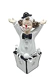 Oberle Dekofigur Clown in Geschenk Kiste schwarz weiß 16 cm Figur Karneval Harlek