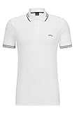 BOSS Herren Paul Curved Slim-Fit Poloshirt aus Stretch-Baumwolle mit geschwungenem Logo Weiß L
