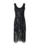 HAHAEMMA 1920s Kleid Damen Pfau Muster Flapper Charleston Kleid Gatsby Pailletten Quasten Saum Cocktail Flapper Abschlussball Kleid（BL,2XL）