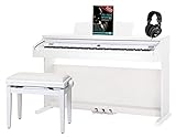 Classic Cantabile DP-50 WM E-Piano SET (Digitalpiano mit Hammermechanik, 88 Tasten, 2 Anschlüsse für Kopfhörer, USB, LED, 3 Pedale, Piano für Anfänger, Pianobank, Kopfhörer, Klavierschule) weiß