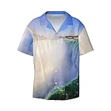 FUFIZU Hawaiihemd Kurzarm Banane Fisch Strand Casual Kurzarm Sommer Shirts, Wasserfall und Regenbogen, L