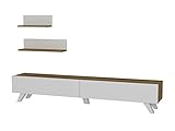 moebel17 TV Board Lowboard Fernsehtisch Fernsehschrank Sideboard, Fernseh Schrank Tisch für Wohnzimmer I Weiß Walnuss I Amerika 1667 I 180 x 29,5 x 32,6