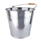 Zinkeimer 15 Liter mit Holzgriff, Metalleimer Robuster Zinkeimer mit Henkel, Vielseitiger Metalleimer für Garten als auch Dekoeimer, Haushalt und BAU, Verschiedene Größen verfügb