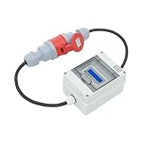 Mobiler Stromzähler 3 Phasen 16A - Drehstromzähler Digital mit CEE 5-Poliger Stecker, Zwischenzähler Strom mit IP65 Wasserdicht, Echtzeit-Anzeige für Camping, Baustellen, Elek