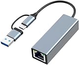 USB C auf Ethernet Adapter mit USB 3.0 auf RJ45 1000 Mbps Verkabeltes Netzwerk 10/100/1000 Gigabit LAN Ethernet Adapter für Windows XP, MAC OS, Linux, Vista 7 8 10 11