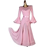 kzytamz National Standard Dance Dress Ballkleider V-Ausschnitt zurück Big Swing Rock Sommer Modernes Elegante Tanzkleid Walzer Ballsaal Tanzen Praxis Kostüm Send Belt (S,pink)