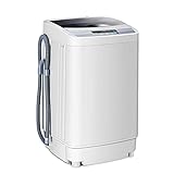 RELAX4LIFE 4,5 kg Vollautomatische Waschmaschine, Waschvollautomat mit Pumpe & Schleuder, Toplader Miniwaschmaschine mit LED-Display & 10 Programmauswahl, 310W/240W, 50 x 50 x 85 cm, G