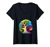 Keltischer Baum des Lebens in Regenbogenfarbe Lebensbaum T-Shirt mit V