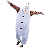 Timesun Kostüm Olaf Einteiler Snowman Schneemann Onesie Jumpsuit Tier Relax Kostuem Damen Herren Pyjama Fasching Halloween Schlafanzug Cosplay Erwachsene Karneval(XL(175-185CM), Weiß)