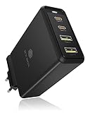 ICY BOX 4-Port USB-C/USB-A Ladegerät, 100W, Quick Charge 3.0 & Power Delivery, für iPhone, iPad, Samsung, Huawei, Xiomi und viele mehr, schwarz, 60942