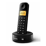 PHILIPS Festnetztelefon D2601B/01 Single - Schnurloses Telefon - 1'6-Zoll-Display - Telefonbuch - Rufnummernerkennung - Kurzwahltasten - große Reichweite - Schw