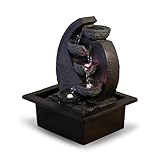 Zen'Light - Zimmerbrunnen Wasserfall V2 4 Ebenen in Natursteinoptik mit farbigem LED-Licht - Moderne Zen Tischdekoration, Ideal für Meditation und Entspannung - H 26