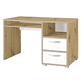Lomadox Schreibtisch Arbeitstisch Bürotisch Tisch mit 2 Schubladen Eiche, weiß 125,5x74,5x70