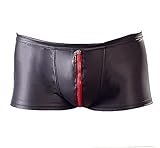 Orion Herren-Pants - erotische Boxer-Shorts für Männer, mit Front-Reißverschluss, Matt-Look, Zier-Nähten, eng anliegend, schwarz/