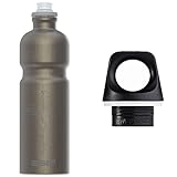 SIGG Move MyPlanet™ Smoked Pearl Fahrradflasche (0.75 L) & Screw Top Black Verschluss (One Size), Ersatzteil Trinkflasche mit Enghals oder WMB Adapter, auslaufsicherer Verschluss, Schw