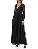Maya Deluxe Damen Womens Ladies Dress Sleeve for Wedding Guest V Neck High Empire Waist Maxi Long Length Evening Bridesmaid Prom Kleid, Black, 50