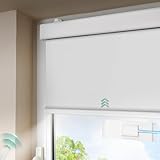 DENFOON Solar Elektrische Rollos Innen,Thermorollo Klemmfix ohne Bohren & mit Bohren,Verdunklungsrollo mit Fernbedienung Wiederaufladbar Akku Rohrmotor Rollo für Fenster Weiß,50x170cm(B x L)