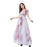 Halloween Kostüm Damen Horror Gruselig Blutige Zombie-Braut Vampir Hexe Witch Cosplay Kostüme Zombie-Braut Elegant Sexy Brautkleider Hochzeitskleid Maxikleid für Frauen zum Halloween Party