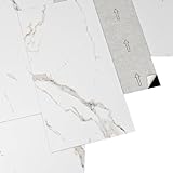 Mulgreat - PVC Bodenbelag - Selbstklebende Vinyl-Fliesen - Vinylboden - Betoneffekt - Marmor weiß - 60,96 cm x 30,48 cm x 1,5 mm - Dicke 1,5 mm - 2.23m² / 12 F