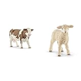 SCHLEICH 13801 Fleckvieh-Kuh, für Kinder ab 3+ Jahren, Farm World - Spielfigur & 13883 Lamm, für Kinder ab 3+ Jahren, Farm World - Spielfig