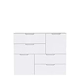 FORTE Sienna Kommode mit 2 Türen und 4 Schubladen, Holzwerkstoff, Weiß/ Weiß Hochglanz, 114.9 x 34.1 x 92.9