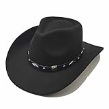Willheoy Cowboy Hut Herren Damen Westernhut Kostüm Cowgirl Hut Unisex Cowboyhüte Schwarz Breiter Krempe mit Lederband für Erwachsene (E-Schwarz)