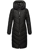 Navahoo Damen Wintermantel Warmer Steppmantel lang mit Abnehmbarer Kapuze Sahnekatzii XIV Black Gr. M