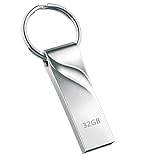 Hawpun USB-Speicherstick aus Metall, 32 GB, silberfarben, Datumsspeicherung, wasserdicht, mit Schlüsselanhäng