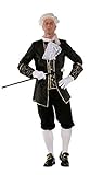 shoperama Marquis Herren Barock Rokoko Kostüm TAFT Anzug GRAF Adliger französisch Renaissance de Sade Karneval, Farbe:Schwarz, Größe:56