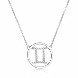 Qings Damen Halskette Sternzeichen Silber Kette Zwillinge Zodiac Anhänger Halsketten mit Cubic Zirkonia Horoskop Astrologie Damen Schmuck Geburtstag Weihnachten geschenke für Damens Mädchen M