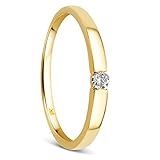 Orovi – Gold Ring aus 8 Karat Gelbgold (333) mit 0.05 Ct Diamant – Solitärring Damen mit Brillant – Verlobungsring allergenfrei & handgemacht (Größe 52)