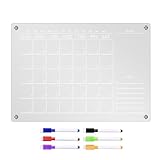 Magnetic Dry Erase Acrylic Board - Erasable Magnetic Weekly Calendar, Clear Acrylic Notice Board | Monthly Planner Calendar, Weekly Calendar Planning Board, Acrylic Meal Planner, Menuu B