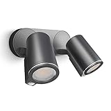 Steinel LED Strahler Spot DUO S anthrazit, 90° Bewegungsmelder, inkl. LED GU10-Leuchtmittel, per Kabel vernetzbar, Aluminium, 14,95 W