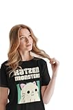 Bio Baumwolle Damen Oversize T-Shirt Katzen Monster Katze Haustier Kitty Cat Geschenk Pet XS-XXXL