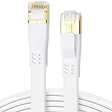 CAT 8 Ethernet Kabel 5m, Hochgeschwindigkeit 40Gbps 2000MHz SSTP CAT8 Flaches Patchkabel, Gigabit LAN Netzwerkkabel mit Vergoldetem RJ45 Stecker für Gaming, Modem, Router, Xbox, PC (5 Meter/Weiß)