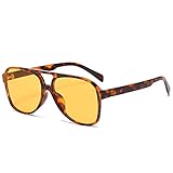 YAMEIZE Retro Rechteckige Sonnenbrille für Damen Herren Doppelsteg UV400 Schutzbrille Outdoo (Leopard/Gelb)