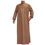 Generisch Herren bestickte Robe muslimischen arabischen Hui einfarbig Band Robe Dubai Reise Robe Hemd Violett Herren (Coffee, S)