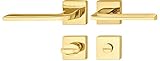Gedotec Design Türdrücker-Garnitur Innentüren Drückergarnitur Messing poliert - LDH 3350 | Türgriff Zimmertür auf Tür-Rosette | WC - BAD | 1 Set - Moderne Türbeschläge Gold-Optik mit Schraub