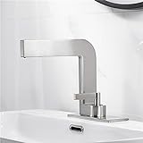 Waterfall Bathroom Faucet, Black Square Single Handle Hot and Cold Basin Mixer Tap, Deck Mounted Basin Faucets with Water Supply Hoses,White (Matte Black) (Brushed Nickel) HuAnGaF