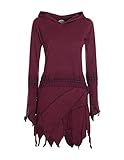 Vishes - Alternative Bekleidung - Langarm Damen Elfen Zipfel Kleid Tunika mit Zipfelkapuze Kleid Damen Herbst Kleid dunkelrot 40-42